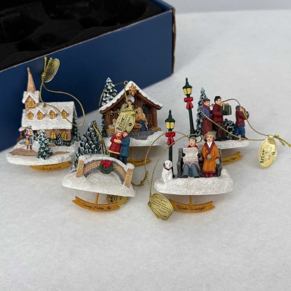 Thomas Kinkade The Merriest Holiday Moments Ornament Collection Set of 5 Boxed
